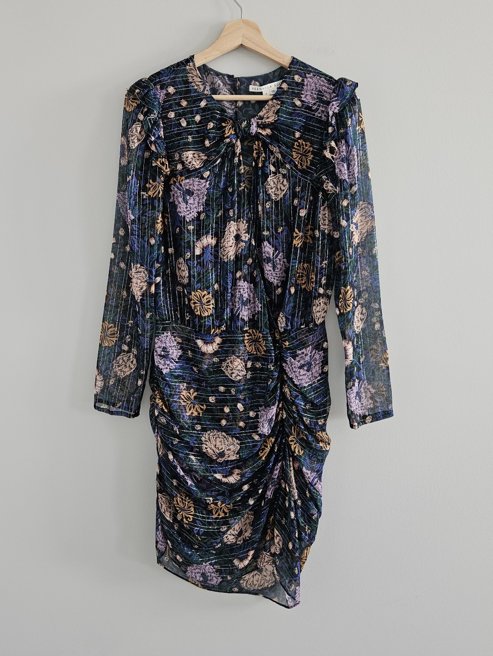 Veronica Beard Peppa Floral Metallic Silk Ruched Mini Dress Women's Size 8 Event - Picture 4 of 13